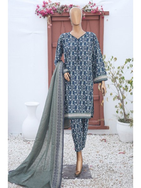 Bin Saeed Luxury Embroidered Lawn Stitched 3 Piece Suit - D-01 - BS26LES - Green - Summer Collection