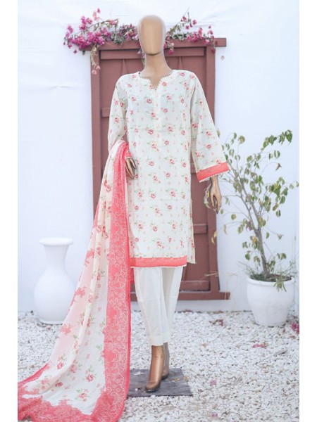 Bin Saeed Printed Lawn Stitched 3 Piece - SM-614 - BS25EL - Burgundy Red - Summer Collection main image 0