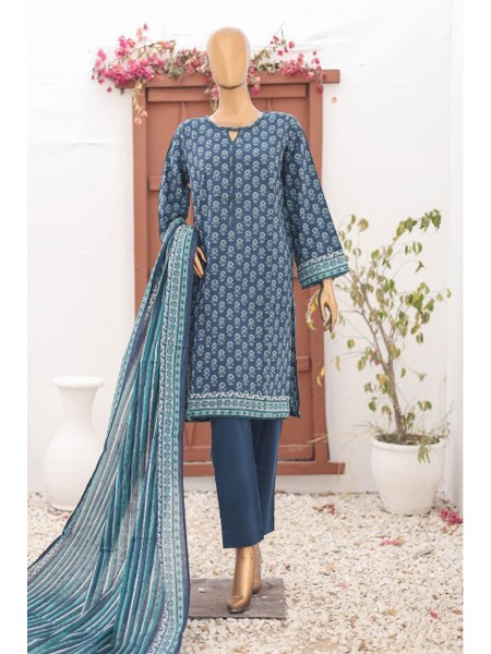 Bin Saeed Printed Lawn Unstitched 3 Piece Suit - Design-18 - BS26PR - Blue - Summer Collection