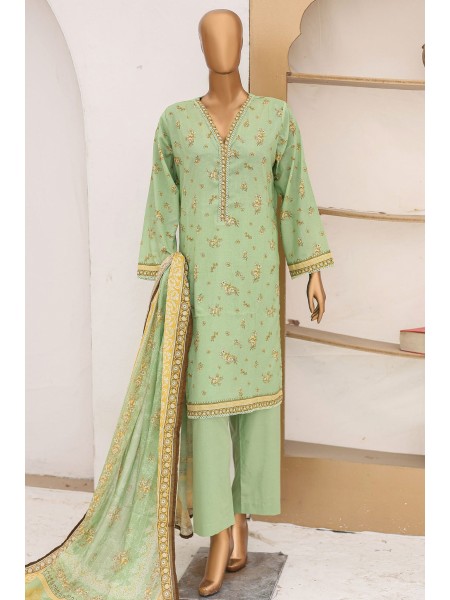 Bin Saeed Embroidered Lawn Stitched 3 Piece Frock - SM-787 - BS25LFV2 - Green - Summer Collection